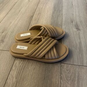 Reiss Beige Quilted Slide Sandals